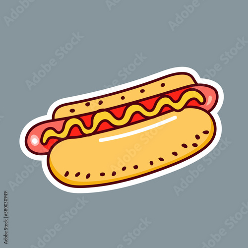 Hot Dog with Mustard and Ketchup Hand Drawn Sticker Free Vector