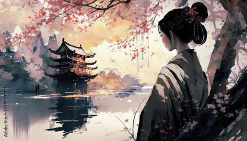 Elegance and Harmony: Exploring the Backgrounds in Japanese Painting AI Generated
