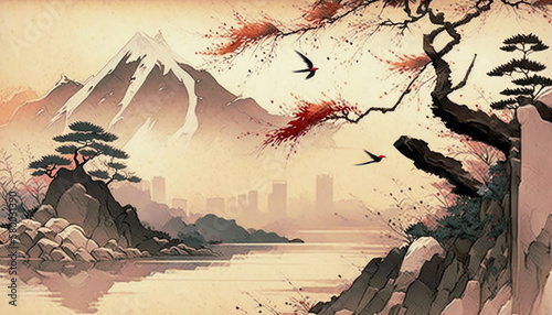 Elegance and Harmony: Exploring the Backgrounds in Japanese Painting AI Generated 