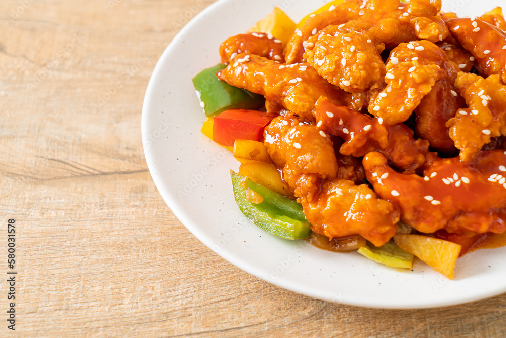 fried crispy chicken with sweet and sour sauce fried crispy chicken with sweet and sour sauce
