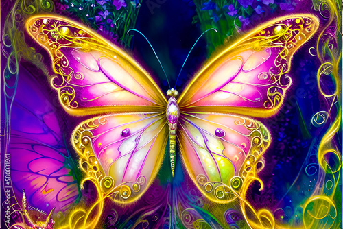 Butterfly and butterfly wings on colorful background. Digital painting. ©  amazing   image