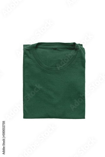 Blank folded dark green t-shirt template on PNG, transparent background