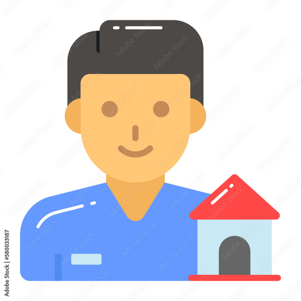 Person with house vector design of house builder in trendy style Person with house vector design of house builder in trendy style