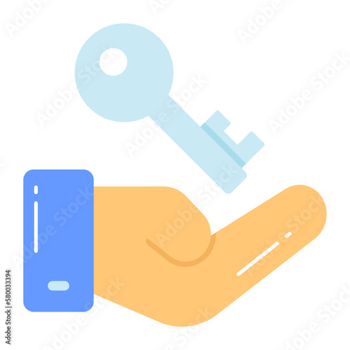 Hand with key denoting vector of key handover in modern style