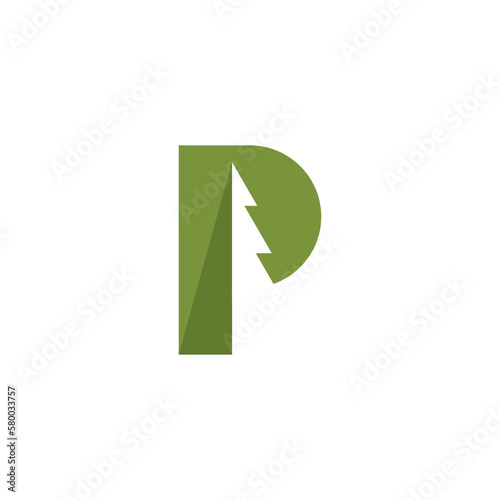 Letter P Pine Logo Design. Pine Tree Logo. Nature Vector