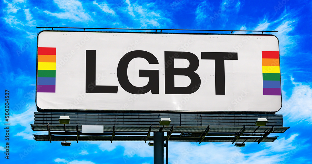 Advertisement billboard displaying the sign of LGBT movement.