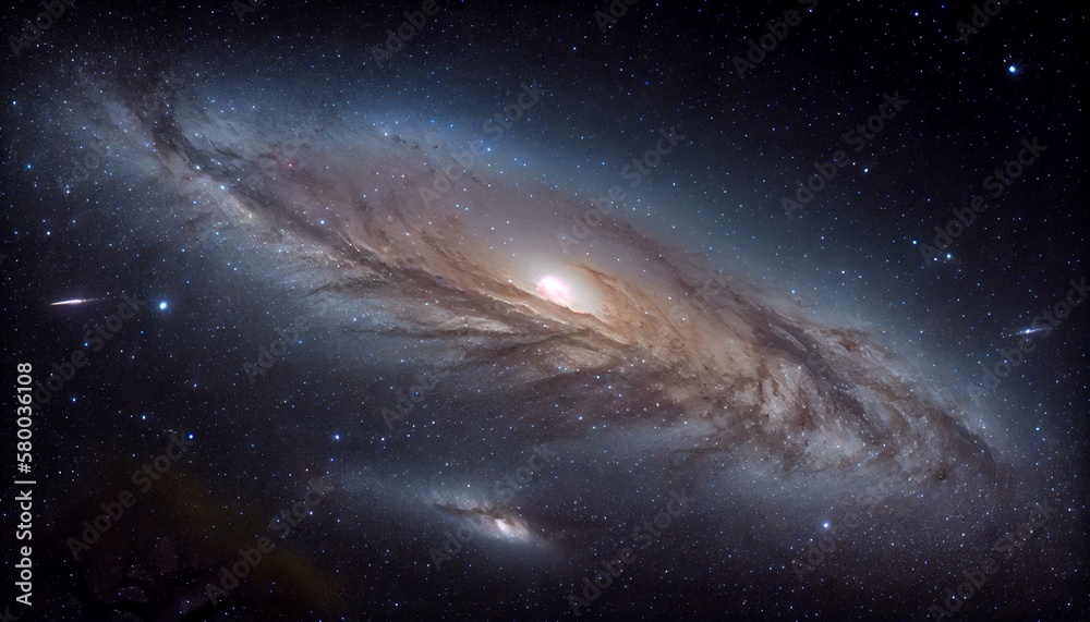 Fototapeta premium A breathtaking view of the Andromeda Galaxy, with its sprawling arms and countless stars.. Generative AI