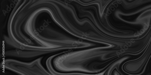 Dark black marble oil ink liquid swirl texture for do ceramic counter dark black abstract light background, black Oil or Petrol liquid flow, liquid metal close-up, wide horizontal banner.