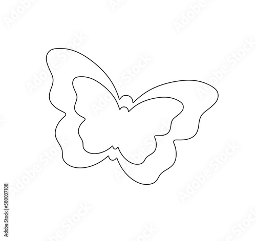Vector isolated double butterfly one inside the other  colorless black and white contour line easy drawing

