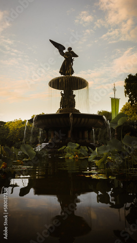 fountain at sunset