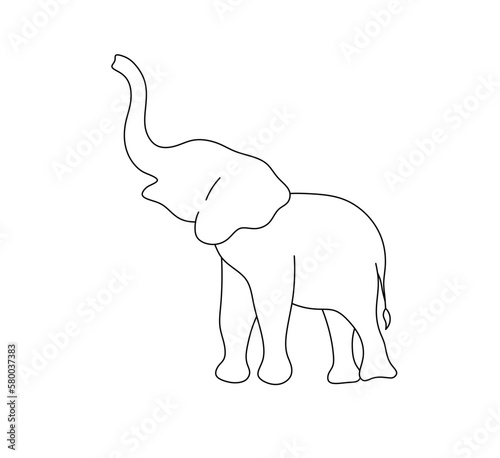 Vector isolated one single elephant with trunk up  silhouette colorless black and white contour line easy drawing

