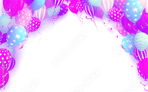 Birthday template with colorful birthday balloons on white background
