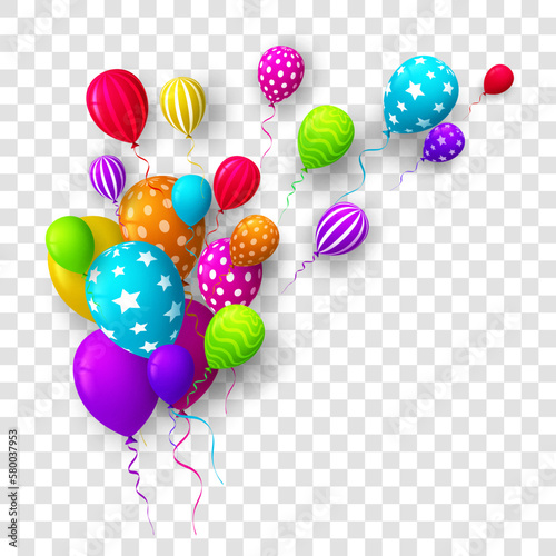 Colorful Birthday balloons on transparent background.