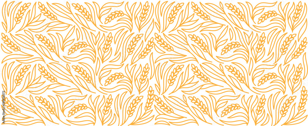 Cereal pattern for bakery. Spikelets and ears of wheat, rye or barley. Editable outline stroke. Vector line.
