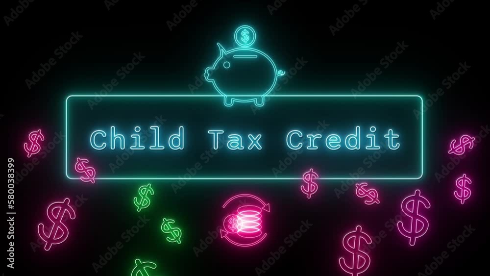 child tax credit Neon blue Fluorescent Text Animation blue frame on black background child tax credit Neon blue Fluorescent Text Animation blue frame on black background