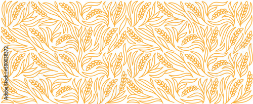 Cereal pattern for bakery. Spikelets and ears of wheat, rye or barley. Editable outline stroke. Vector line.