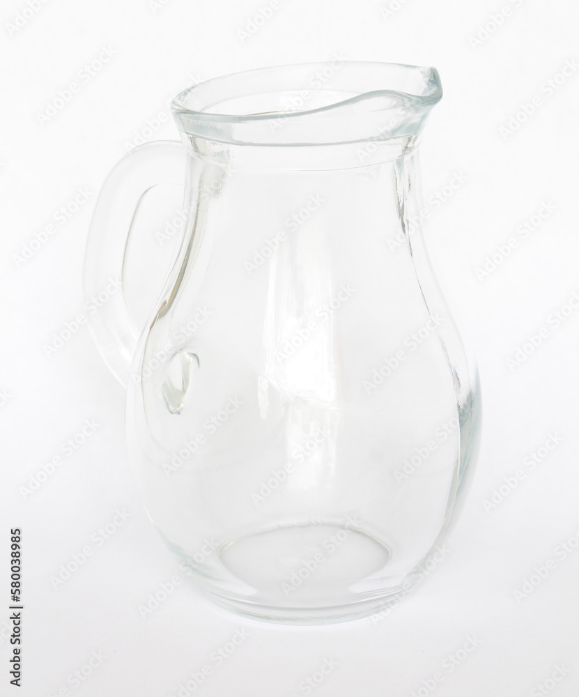Empty clear glass jug on white background Empty clear glass jug on white background