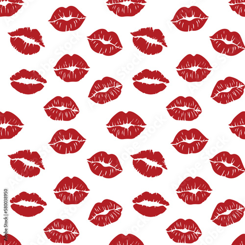 lips set. vector illustration. seamless pattern with imprints of lips. pomade. red and white background. girls and women. romance. Love. style. beauty and fashion