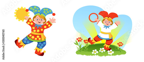 clown  jester   in a colored hat with bells   vector element  