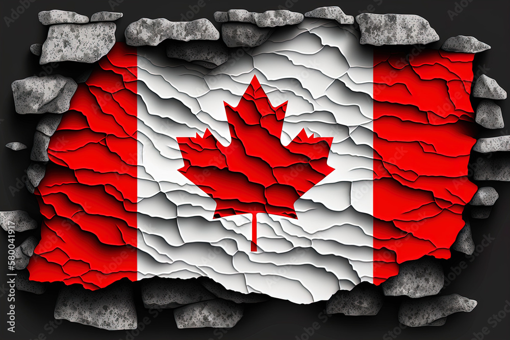Canadian Patriotism: Canada Flag with Rocky Landscape Illustration - Series