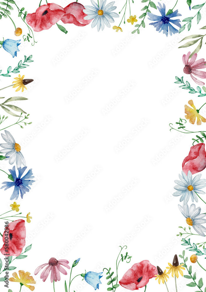 Frame of watercolor wildflowers Frame of watercolor wildflowers