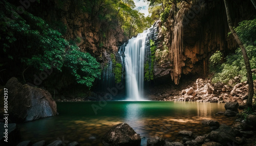 Tranquil and serene waterfall in beautiful nature
