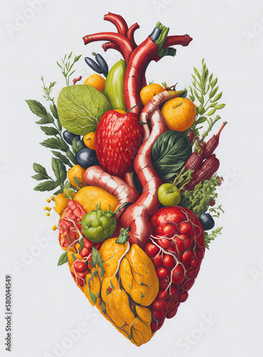 Healthy Human Heart Fruits and Vegetables Illustrations |  Generative AI