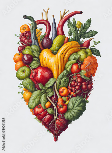 Healthy Human Heart Fruits and Vegetables Illustrations |  Generative AI
