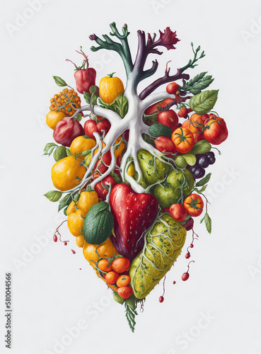 Healthy Human Heart Fruits and Vegetables Illustrations |  Generative AI