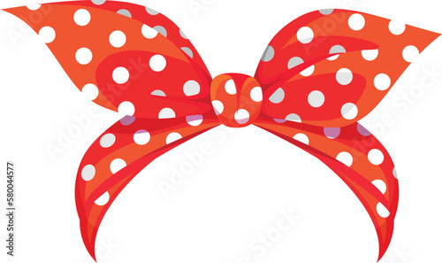 Retro woman bandana red tied bow polka dot decorative design isometric vector illustration
