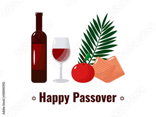 Jewish holiday Passover, Pesach, traditional icons and symbols. Vector illustration