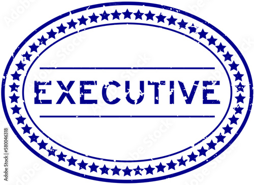 Grunge blue executive word oval rubber seal stamp on white background