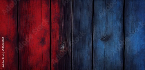 Wooden texture. Black red and blue Painted old wood. Fence planks. Rustic background with space for design. ai generative