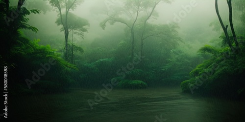 A dense tropical rainforest.