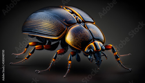beetle , macro photo, isolated black background, generative ai