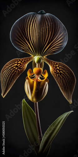 rare orchid, orchid, isolated black background, generative ai