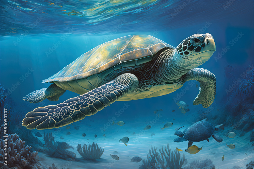 Majestic Sea Turtle Illustration in Watercolor Style