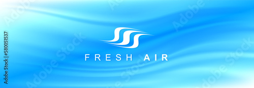 Soft blue wavy airy background. Packaging design with air flow waves and logo design. Stream of clean fresh air and fresh aroma. Vector illustration.