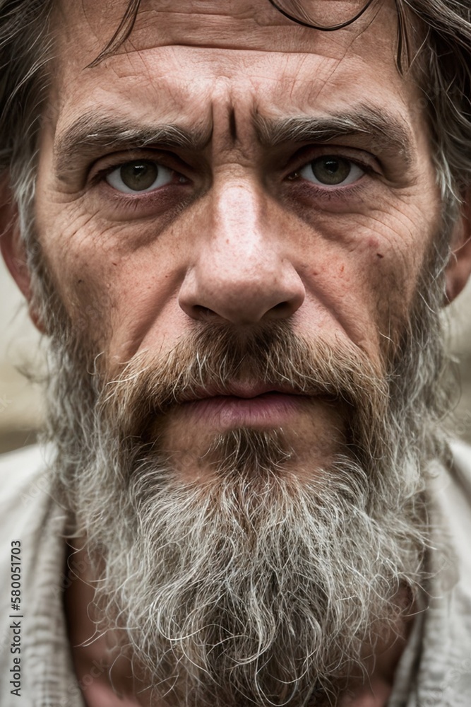 AI Soulful Struggles: Portraying the Resilience of a Mature, Long-haired, Bearded, and Emaciated Man AI Soulful Struggles: Portraying the Resilience of a Mature, Long-haired, Bearded, and Emaciated Man