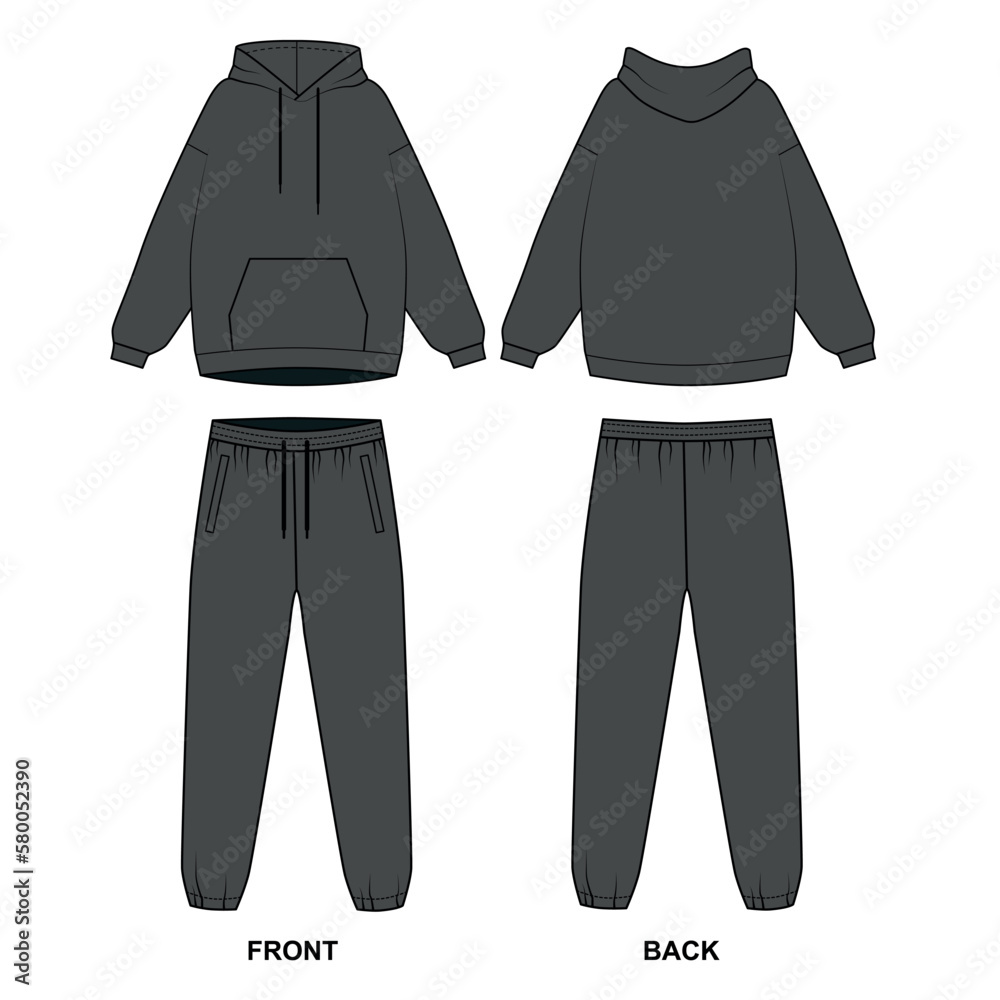 Gray tracksuit sketch. Vector drawing of hoodie with front pocket ...