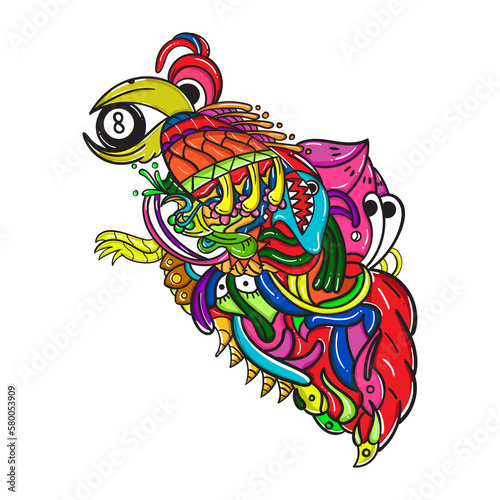 Wallpaper Mural Parrot Bird Doodle art, Photo Illustration Design Torontodigital.ca