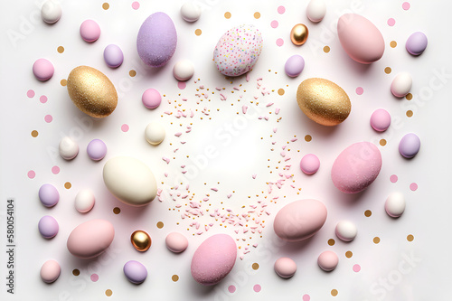 Easter eggs of delicate color around a frame with a place for text.