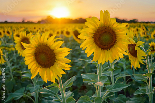 sunflower field at sunset