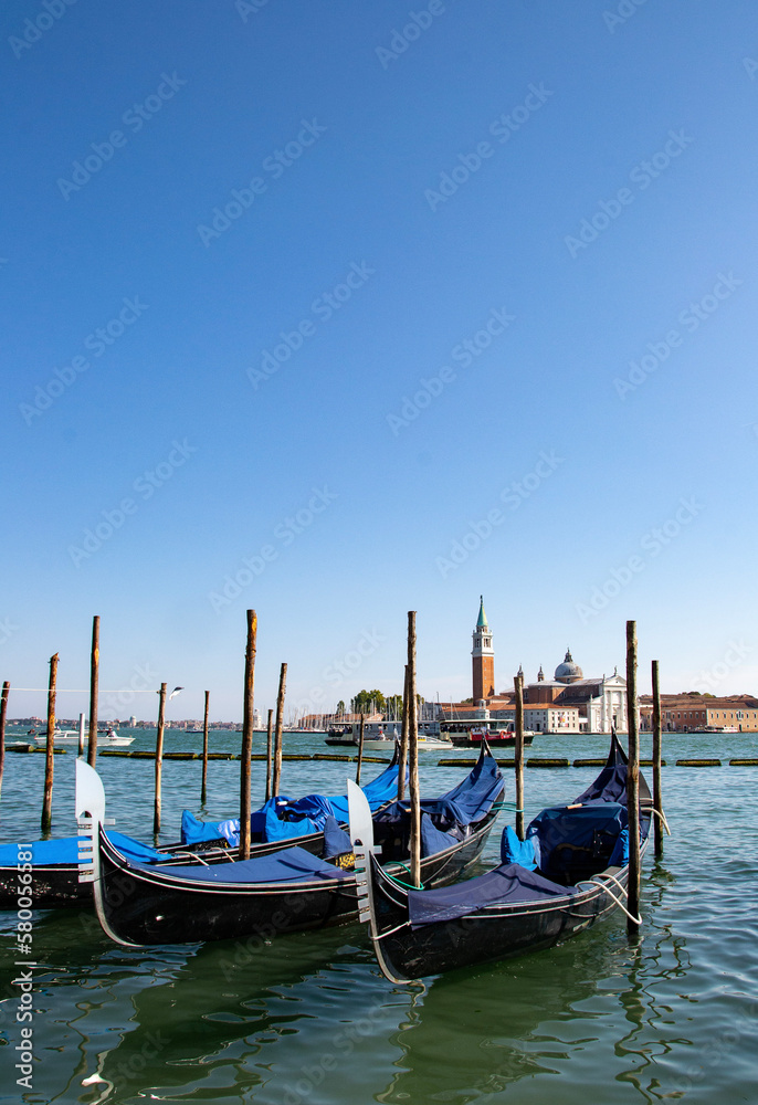 Gondolas in front of the island of Saint Giorgio Maggiore