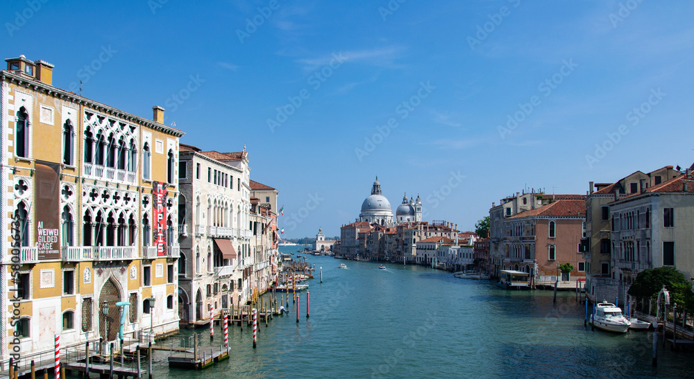 Panoramic view of the grand canal in Venice from the Academy Bridge