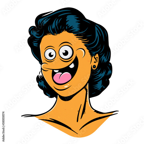 retro illustration of a woman with weird cartoon face