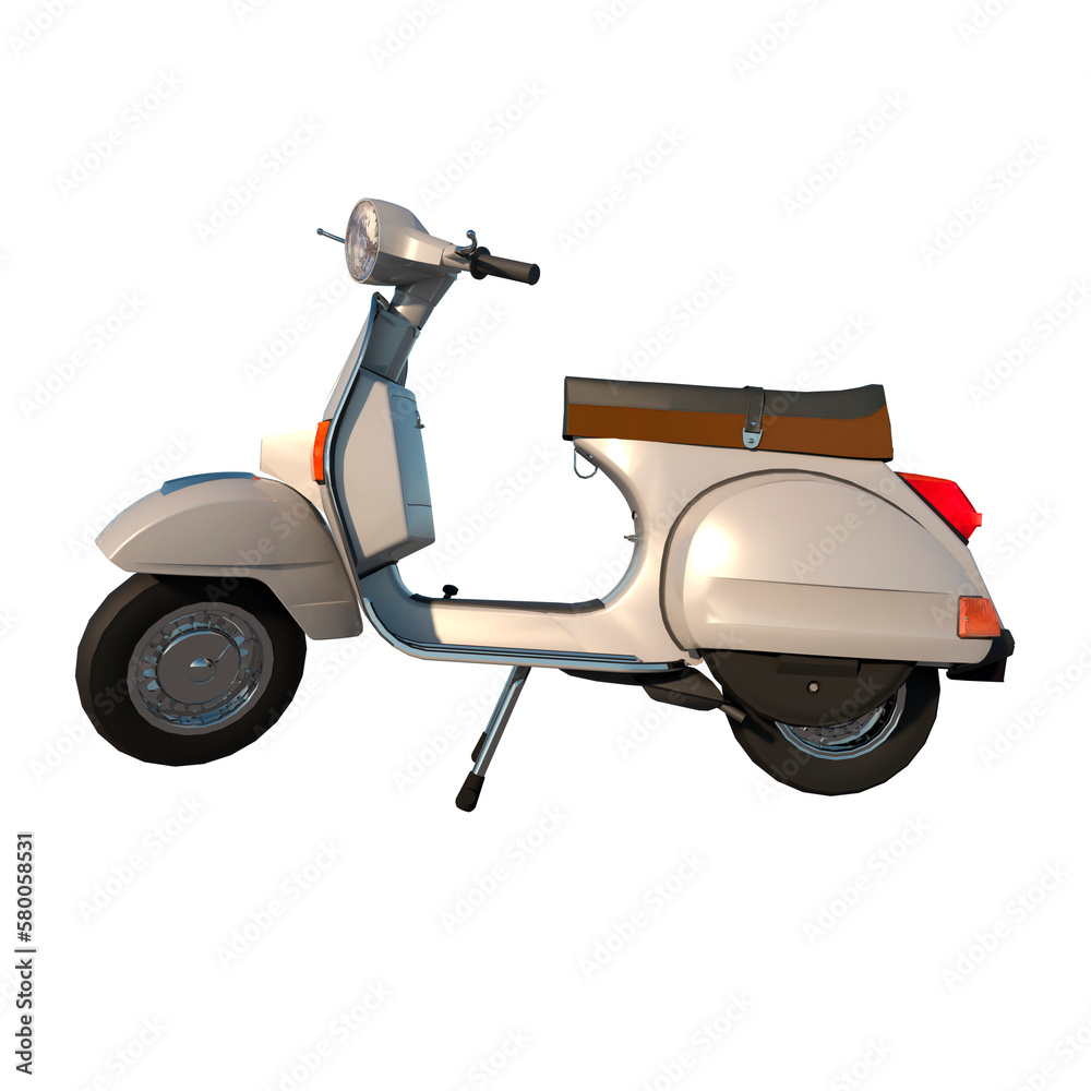 Scooter motorcycle vitange 1980s 2 - Lateral view png 3D Rendering Ilustracion 3D	