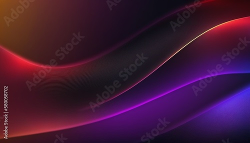 Dark grainy color gradient wave background, purple red yellow blue colors banner poster cover abstract design, black copy space