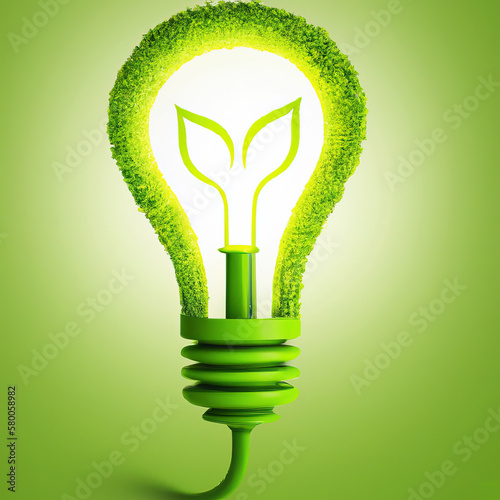 Tło odnawialnych źródeł energii,  zielona żarówka. photo