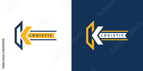 Logistic Logo  Letter K and Arrow Icon. K Logistics Logo. Flat style logo design template. Vector illustration